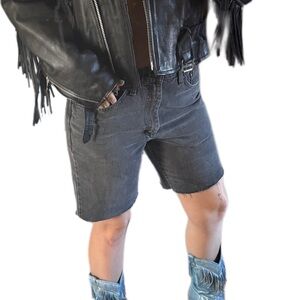 Vintage 90s grey lee long baggy loose fit  raw hem cut offs  Relaxed Jean shorts